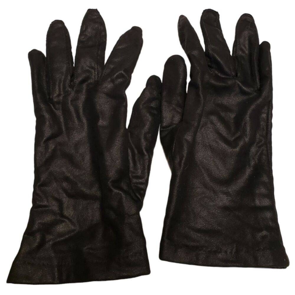Women's Black Gloves Nylon / Rayon Made in USA Very Thin, Tight Gloves Vintage